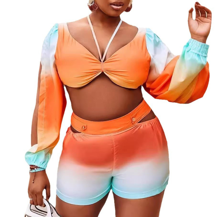 Dame cropped Top med skulderfrie ermer og fargegradientdesign Skjora
