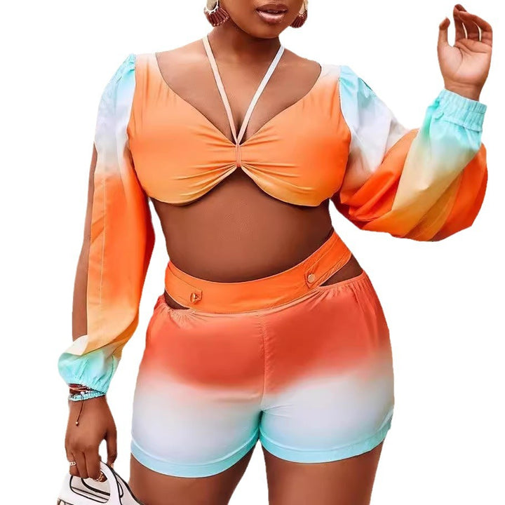 Dame cropped Top med skulderfrie ermer og fargegradientdesign Skjora