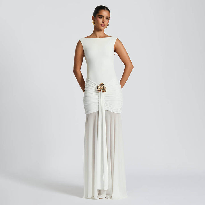 Damer Elegant Maxikjole med innsvingt overdel og unik drapering Skjora
