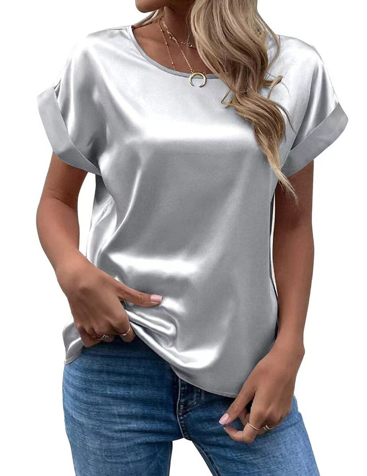 Dame Satin T-skjorte med elegante detaljer Skjora