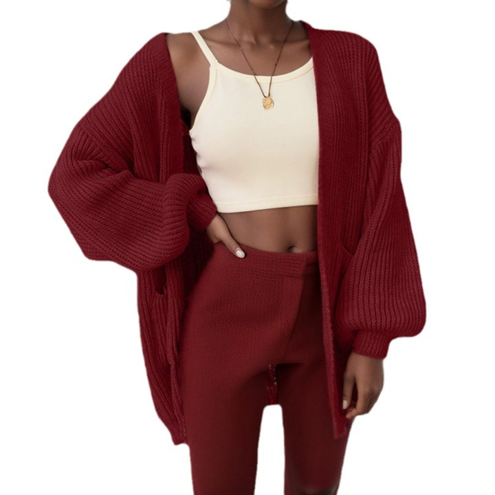 Damer chunky strikket cardigan med voluminøse ermer og praktiske lommer Skjora