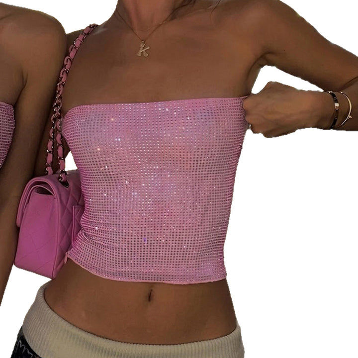 Dame Bandeau-top med glitrende paljetter og elastisk snitt Skjora