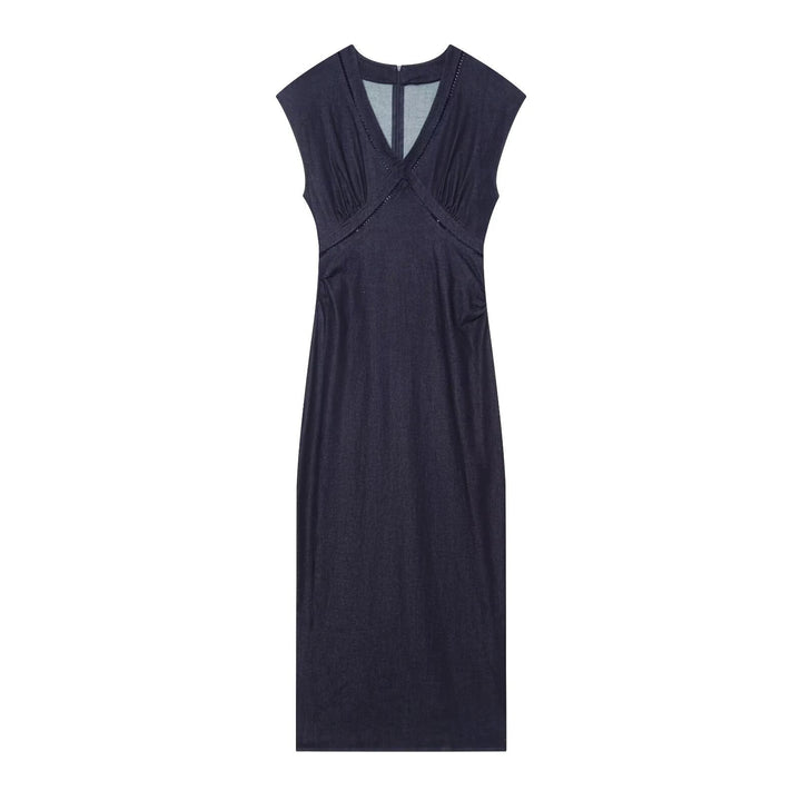 Dame maxikjole med elegant V-hals og fint drapering Skjora