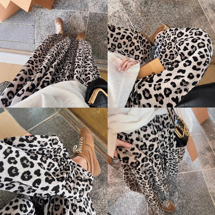Damer Bredt snittet leopardmønstret skjørt med elastisk midje Skjora