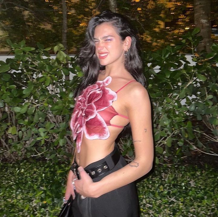Damen Blüten-Crop-Top mit 3D floralen Applikationen und transparentem Stoff Skjora