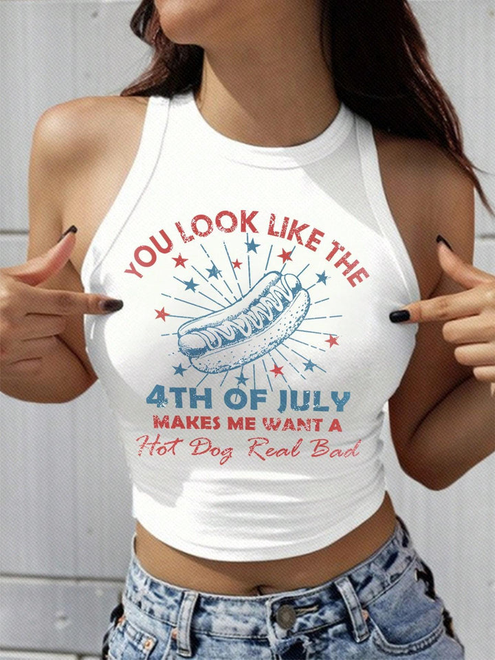 Dame Cropped Tanktop med kreativ tekst og livlig design Skjora