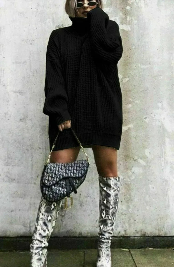 Dame chunky strikkegenser med høy krage og avslappet oversized passform Skjora