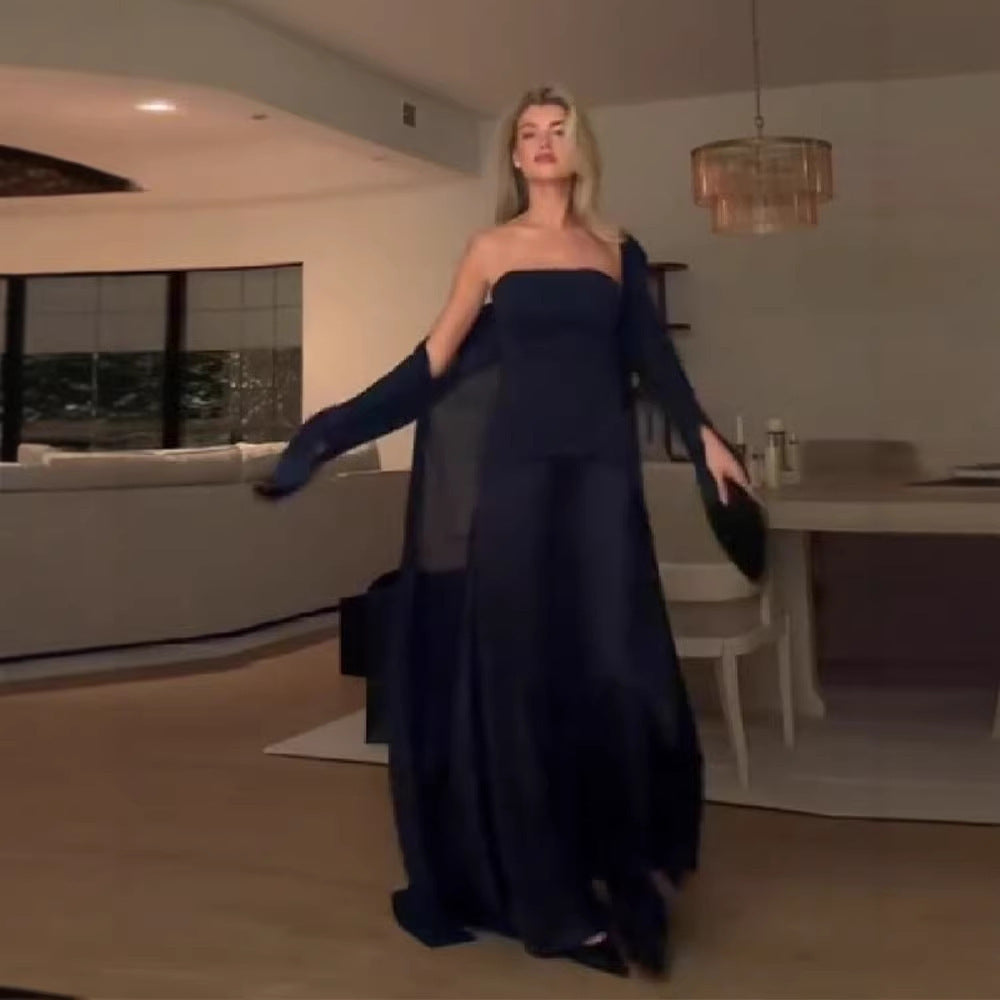 Dame elegant bandeau maxikjole med matchende jakke Skjora