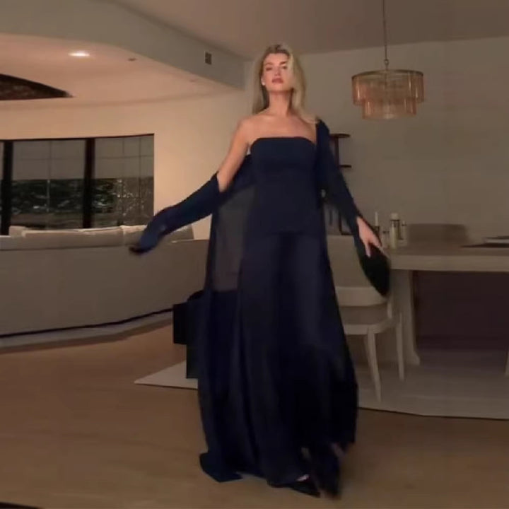 Dame elegant bandeau maxikjole med matchende jakke Skjora