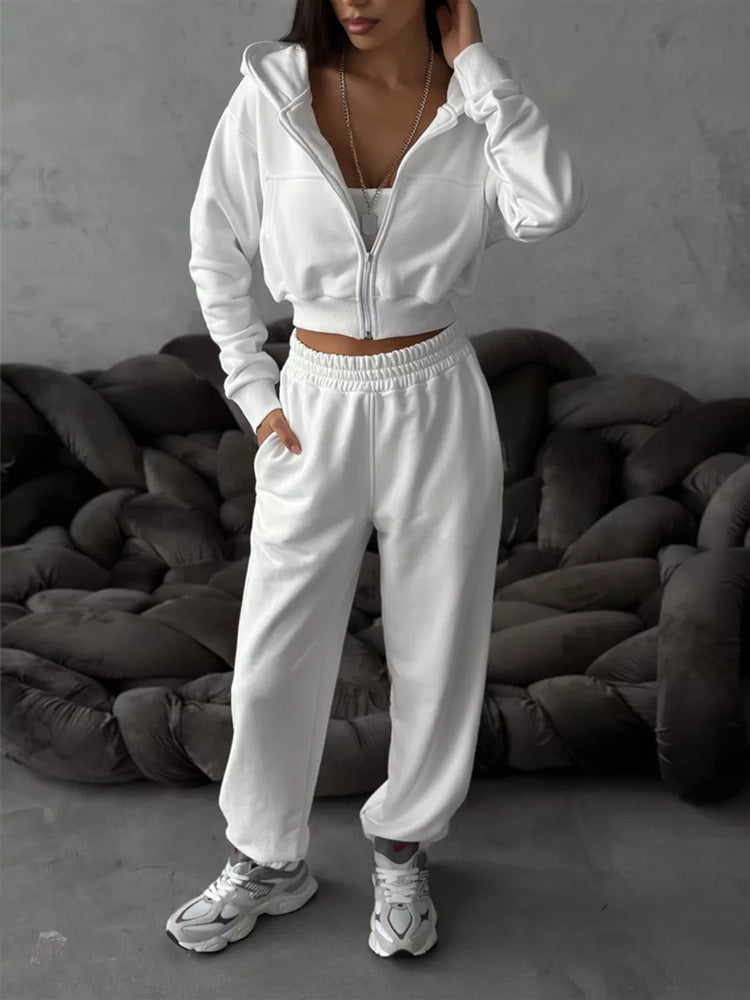 Kvinner Sporty Cropped Jakke og Bukse Sett Skjora