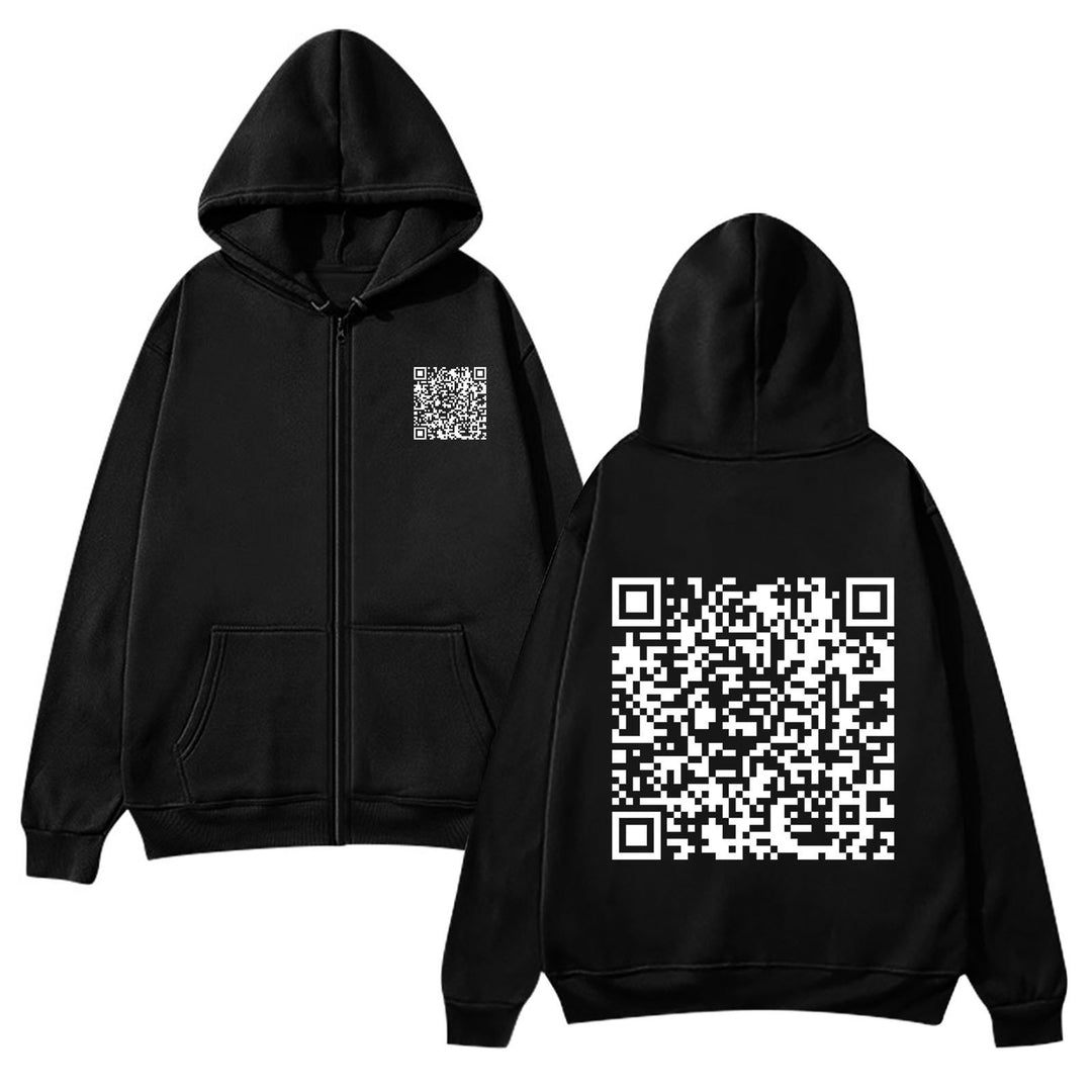 Damegen hettejakke med QR-kode design og myk fleece Skjora