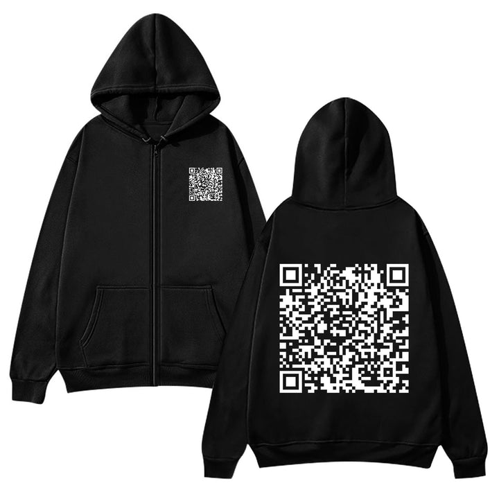 Damegen hettejakke med QR-kode design og myk fleece Skjora