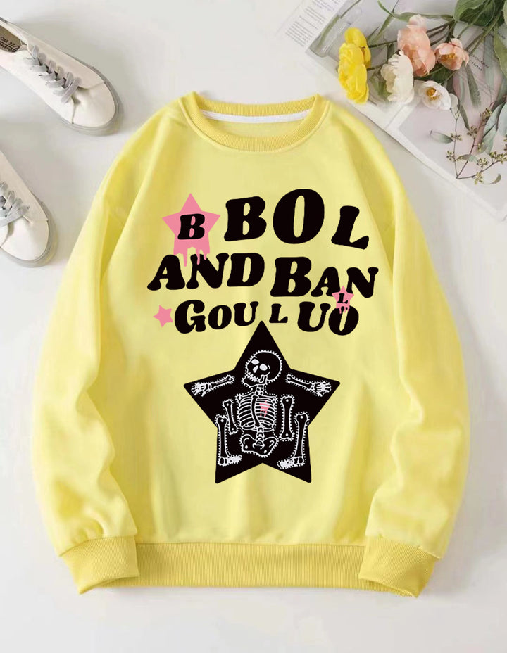 Dame avslappet sweatshirt med kreativt skjelettdesign Skjora