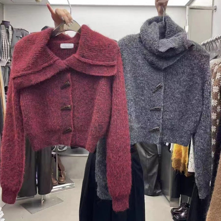 Kvinne cardigan med stilige krage og dekorative knapper Skjora