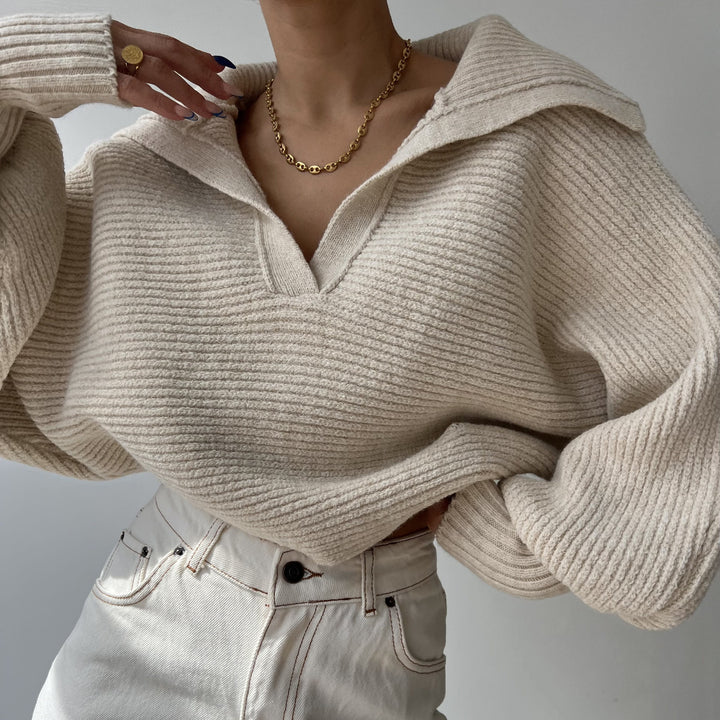 Dame casual genser med teksturert stoff og oversized krage Skjora
