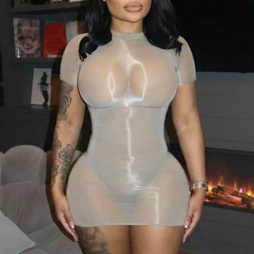 Dame gjennomsiktig Bodycon Mini-kjole Skjora