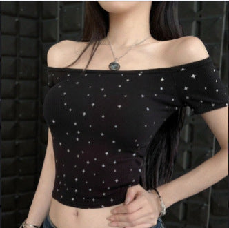 Dame Off-Shoulder Skjorte med subtile mønster Skjora