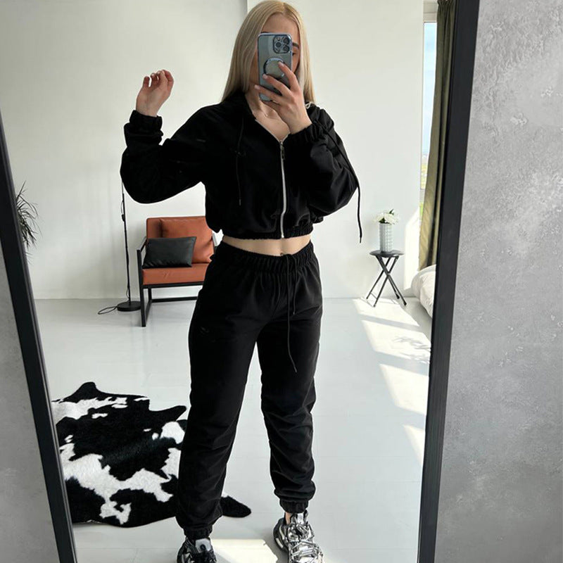 Damer fleece genser og joggebukse sett med kengurulomme og elastisk midjebånd Skjora