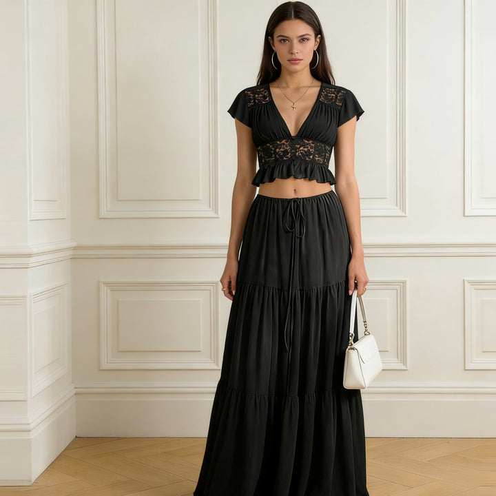 Damer Løs Maxi-Kjole med elegant rynking og cropped topp Skjora