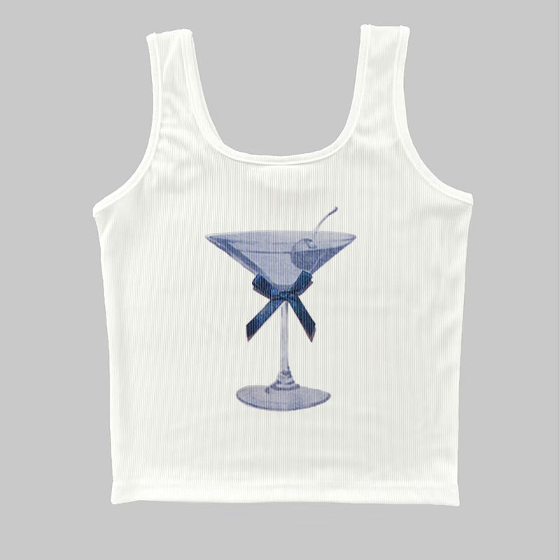 Dame tanktop med kreativ cocktail-design Skjora