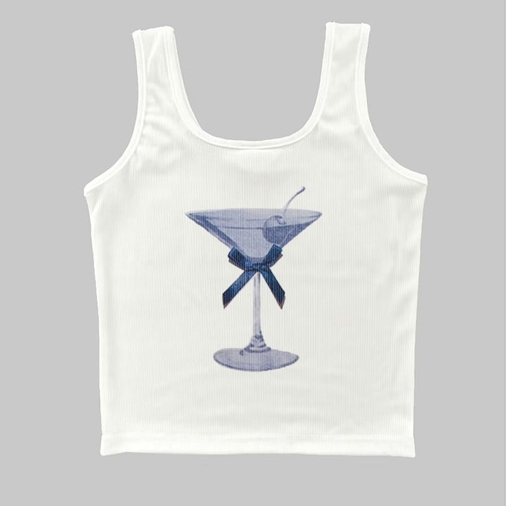 Dame tanktop med kreativ cocktail-design Skjora
