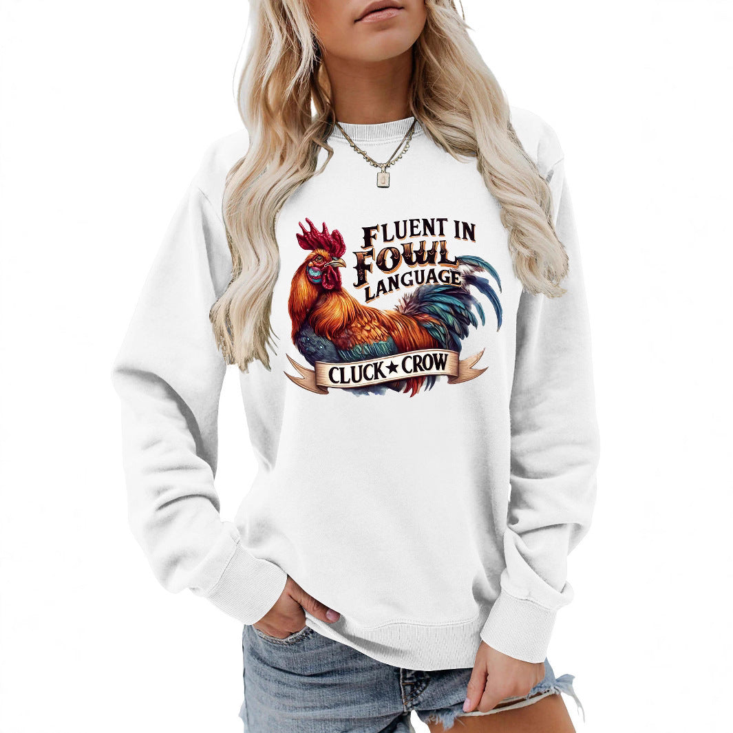 Dame sweatshirt med humoristisk kyllingmotiv og behagelig passform Skjora