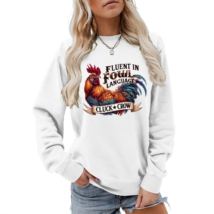 Dame sweatshirt med humoristisk kyllingmotiv og behagelig passform Skjora