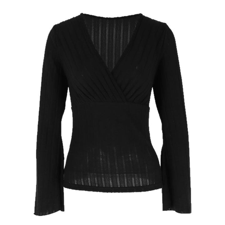 Dame elegant omslagstopp med ribbestrikk og tvunnet design Skjora