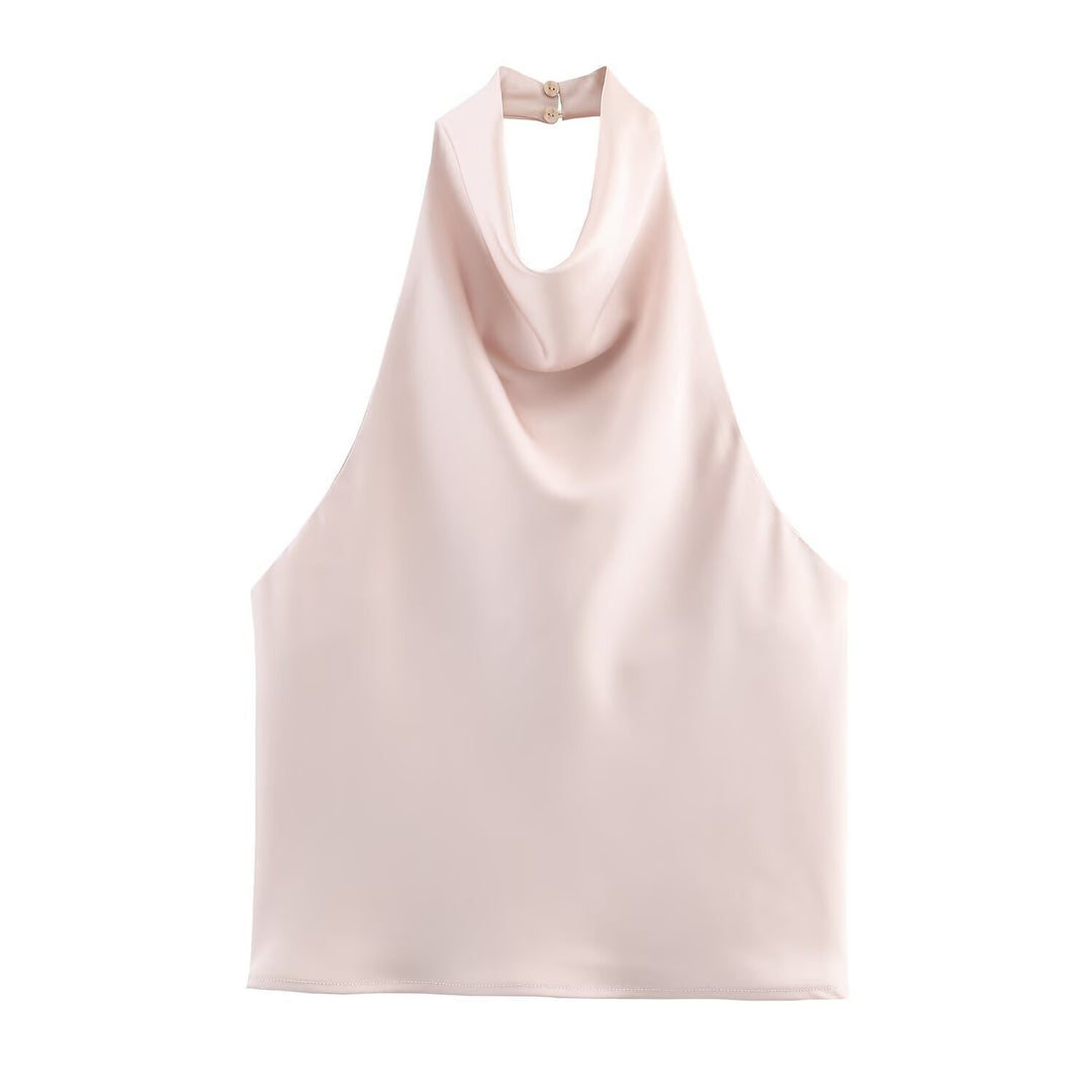 Dame elegant halterneck topp med flytende snitt og dekorative detaljer Skjora