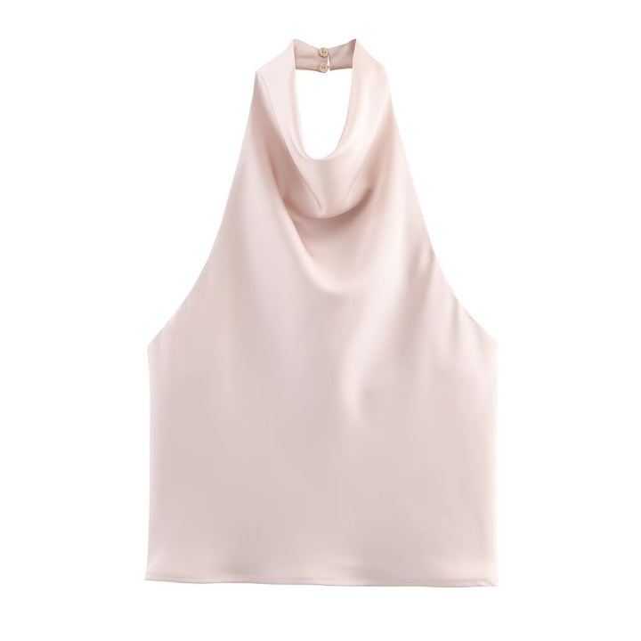 Dame elegant halterneck topp med flytende snitt og dekorative detaljer Skjora