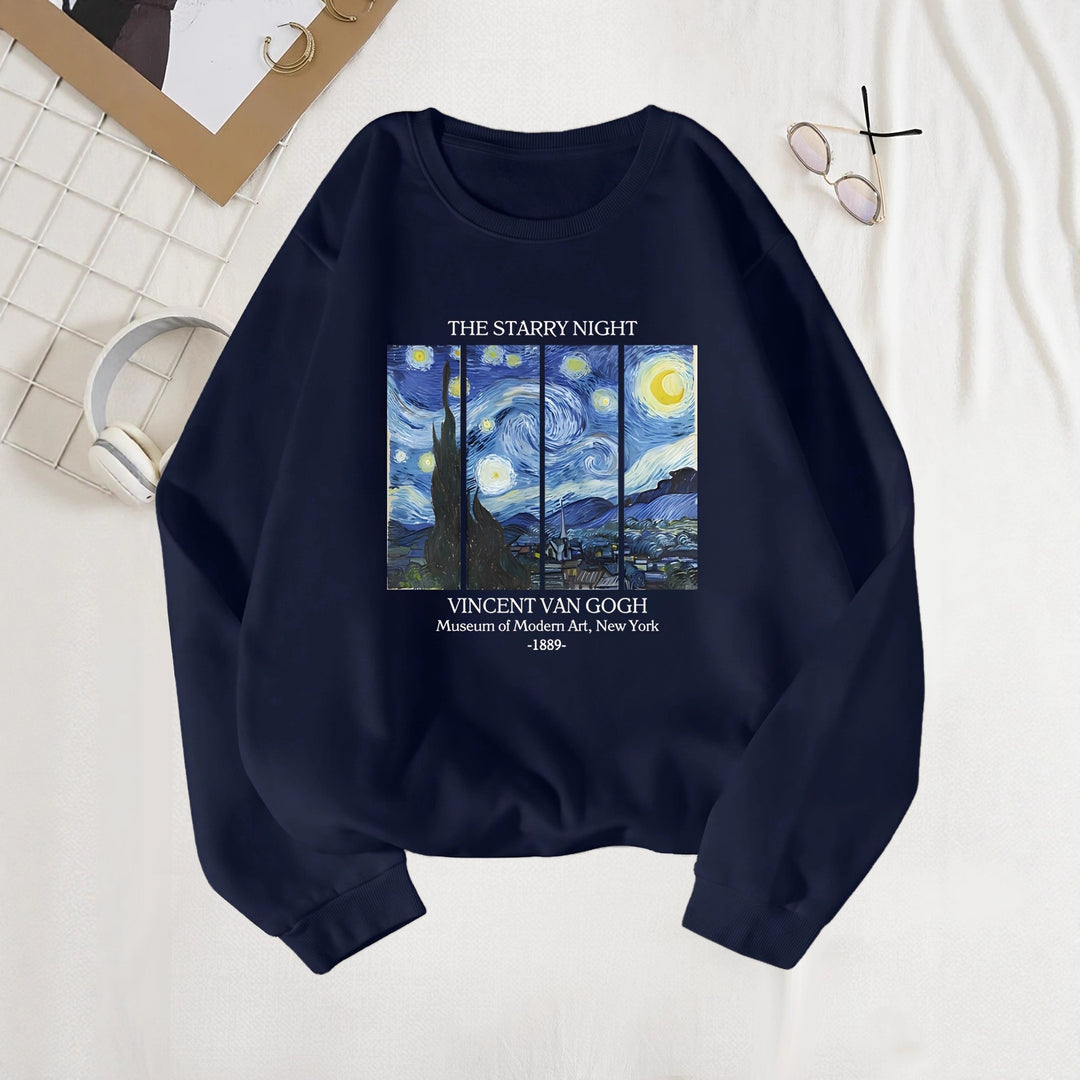 Dame sweatshirt med klassisk Van Gogh kunstmotiv Skjora