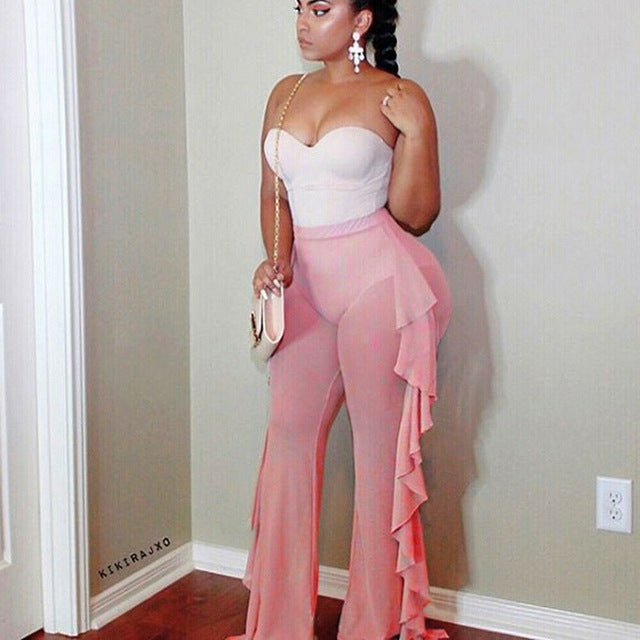 Damen Elegante und luftige Transparent-Hose mit Rüschendetails Skjora