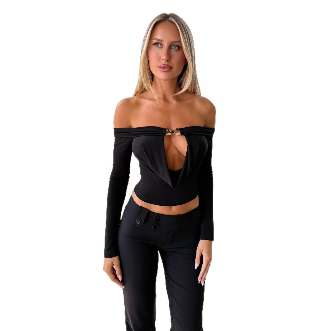 Damer off-shoulder bluse med dekorativ utringning og lange ermer Skjora