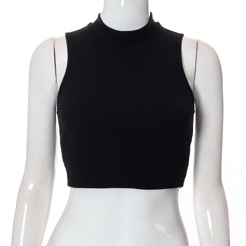 Damer Høyhalsede Crop-Top i Ribbestrikk Skjora