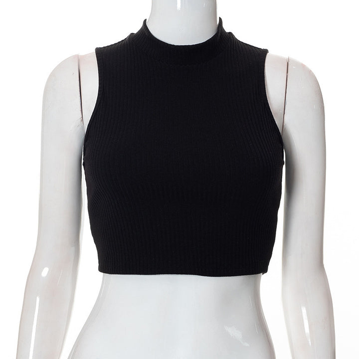 Damer Høyhalsede Crop-Top i Ribbestrikk Skjora