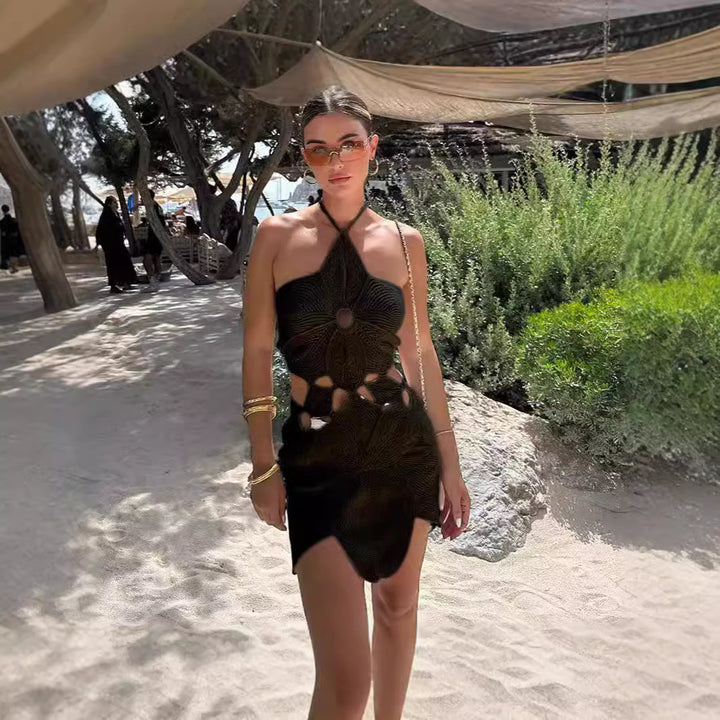 Dame hekledress med cut-outs og blomsterdesign Skjora