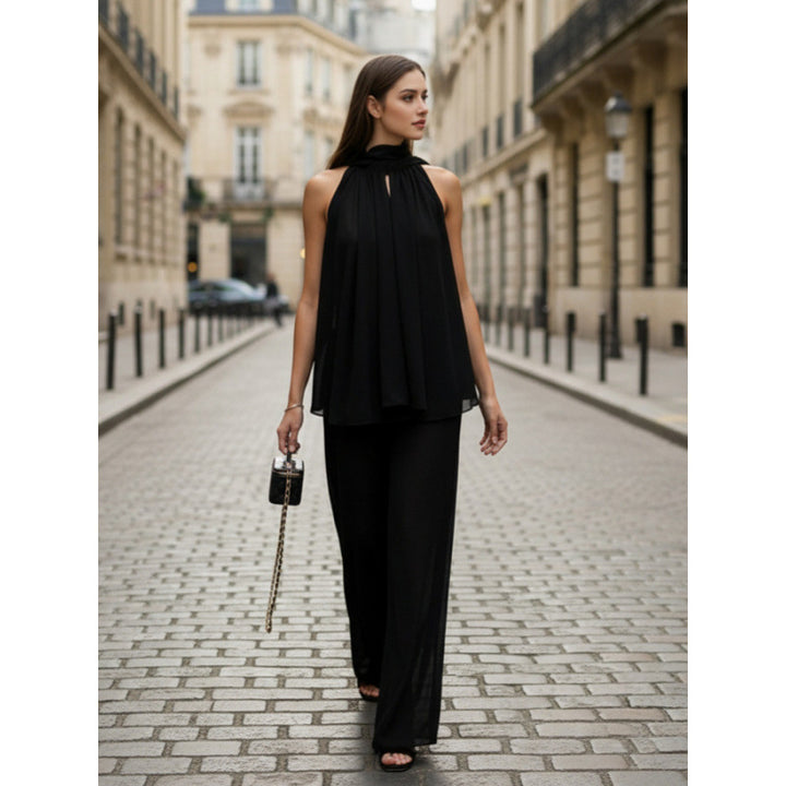 Damer Elegant chiffon topp med dyp vannfallutskjæring og flytende stoff Skjora