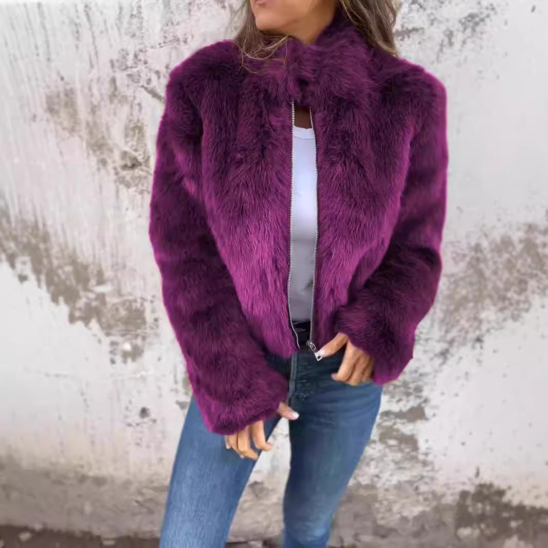 Kvinne Cozy Fleece Jakke med Høy Krage Skjora