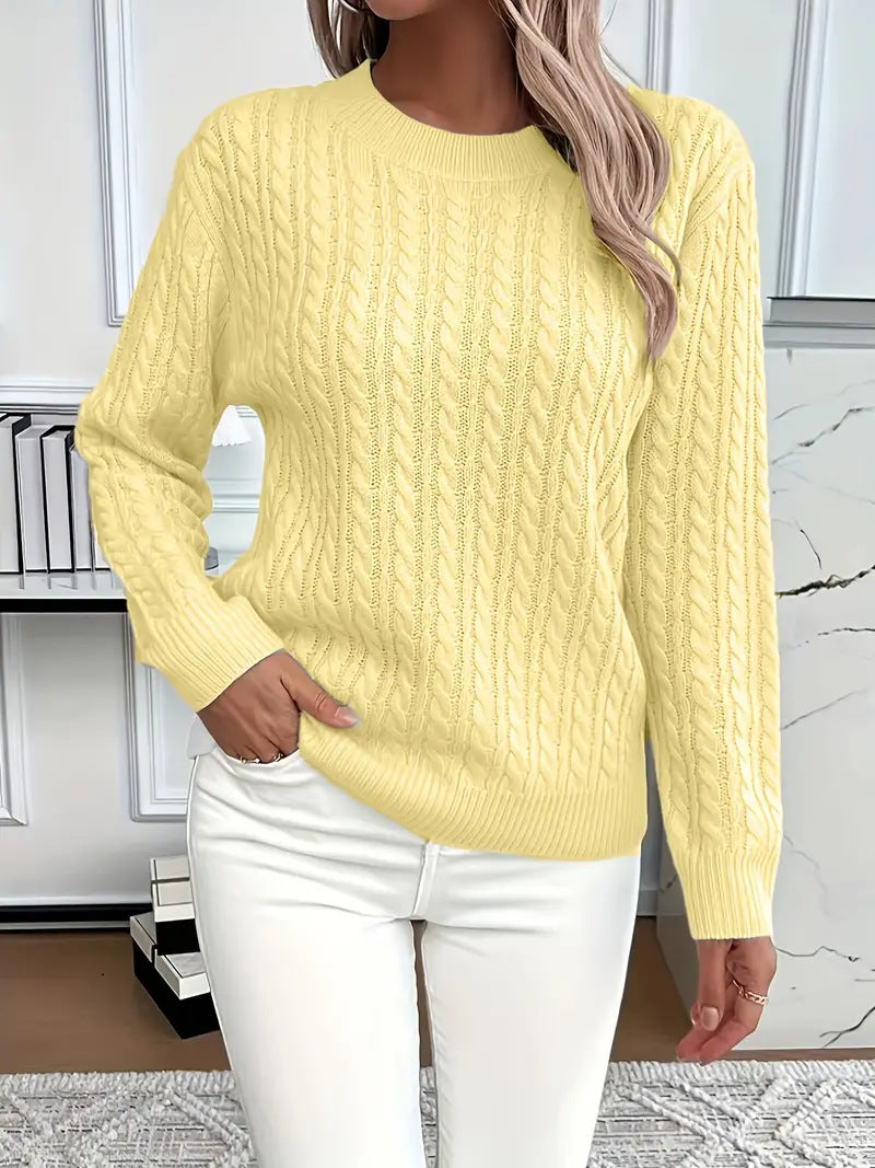 Women's Knitted Sweater with Elegant Cable Design Skjora