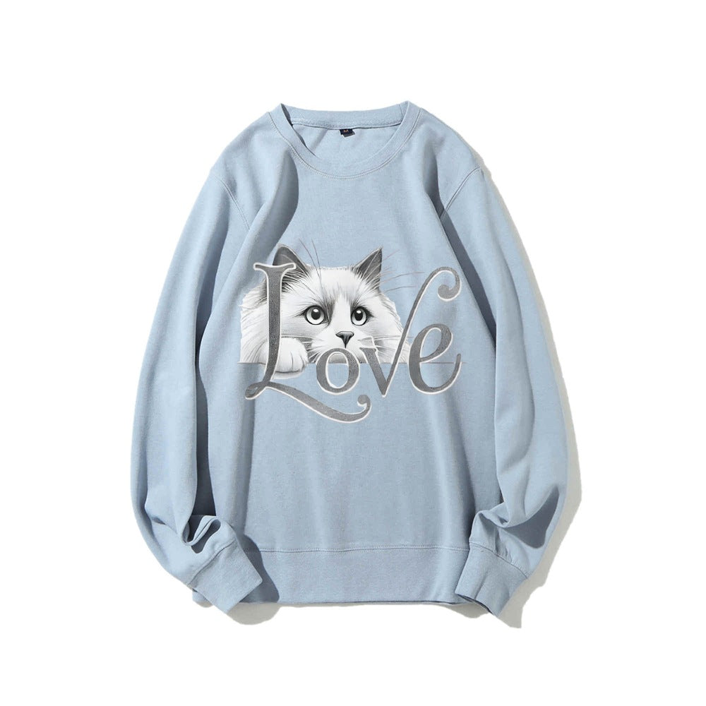 Kvinne sweatshirt med lekent katte design og avslappet passform Skjora