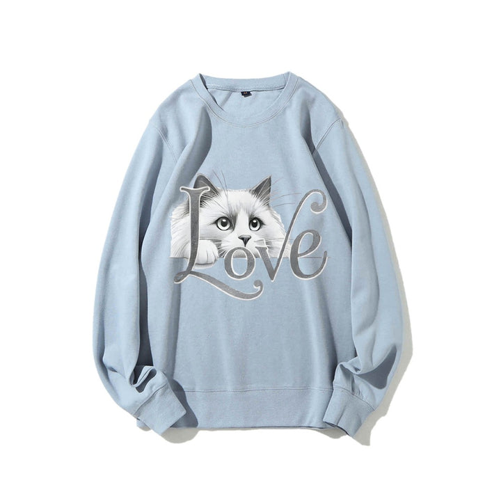 Kvinne sweatshirt med lekent katte design og avslappet passform Skjora
