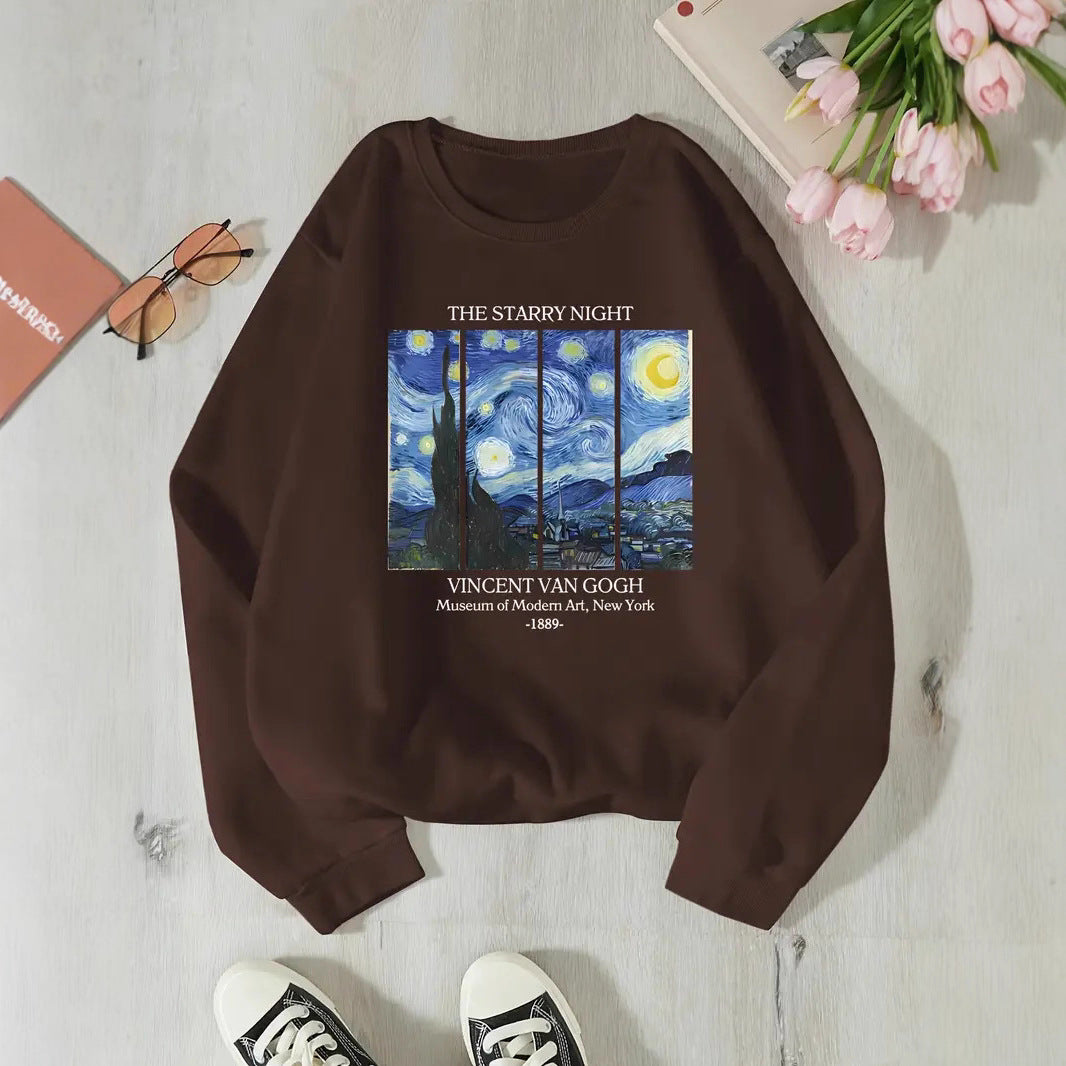 Dame sweatshirt med klassisk Van Gogh kunstmotiv Skjora