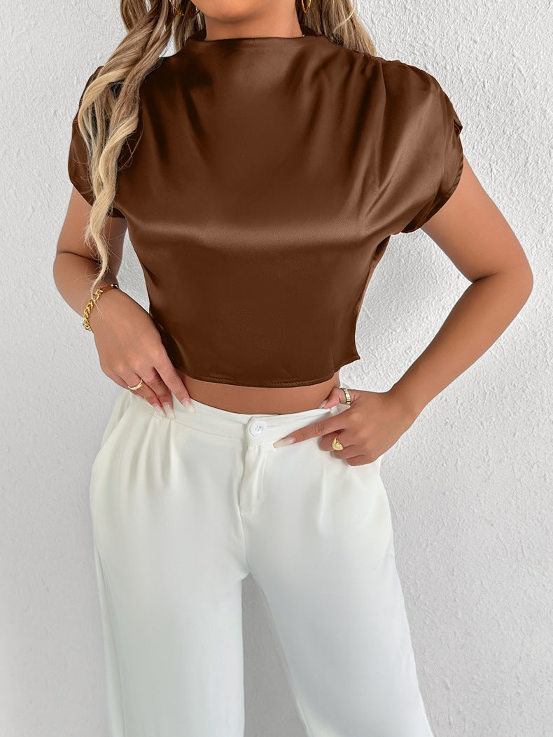 Dame Elegant Kortermet Bluse med moderne Ståkrage Skjora