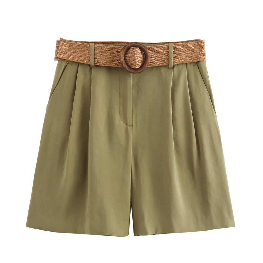 Dame elegante shorts med bred, flettet belte Skjora