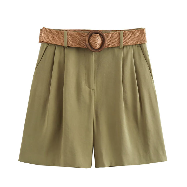 Dame elegante shorts med bred, flettet belte Skjora
