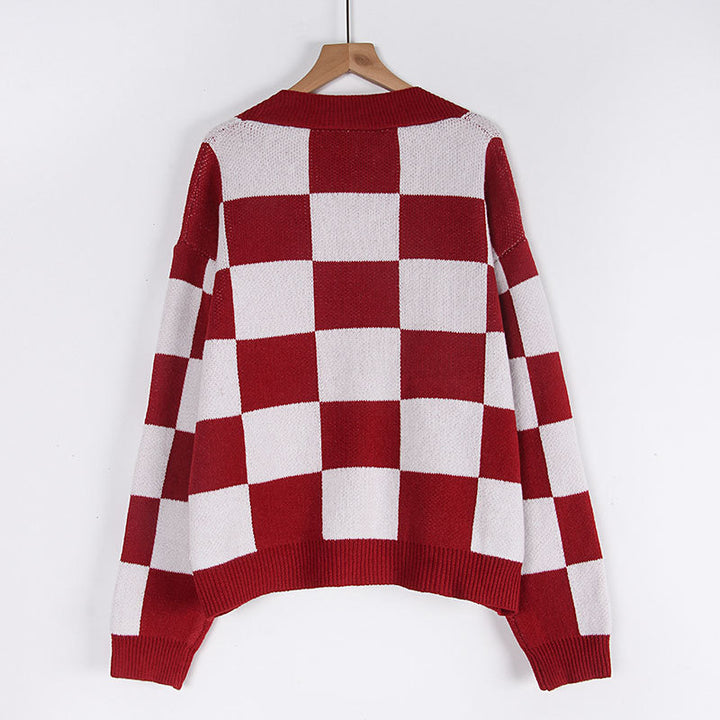 Dame cardigan i et moderne rutemønster Skjora