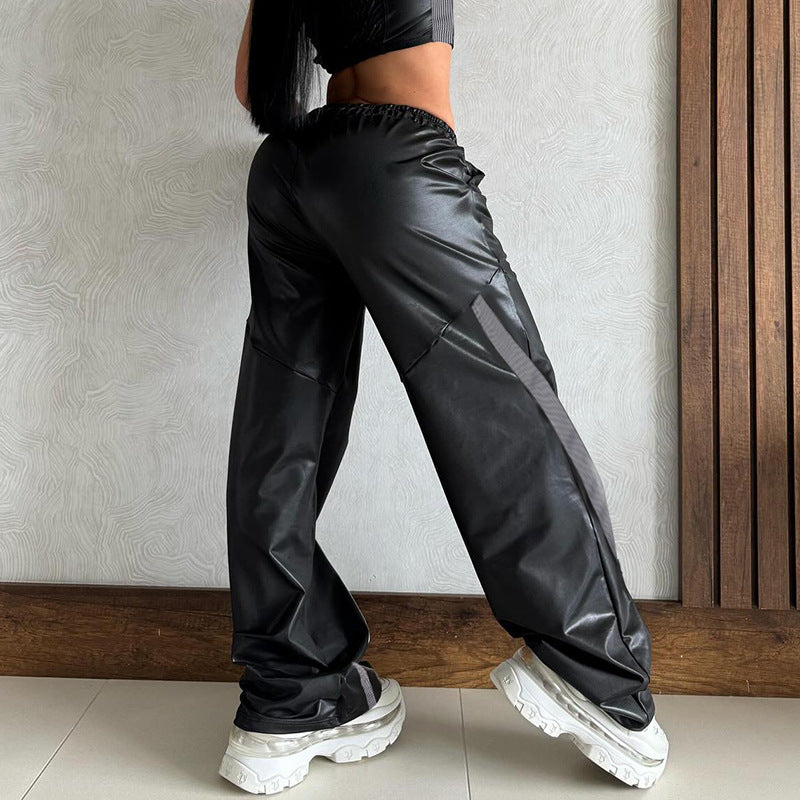 Dame Sporty Wide-Leg Bukse med elastisk linning og stilige striper Skjora