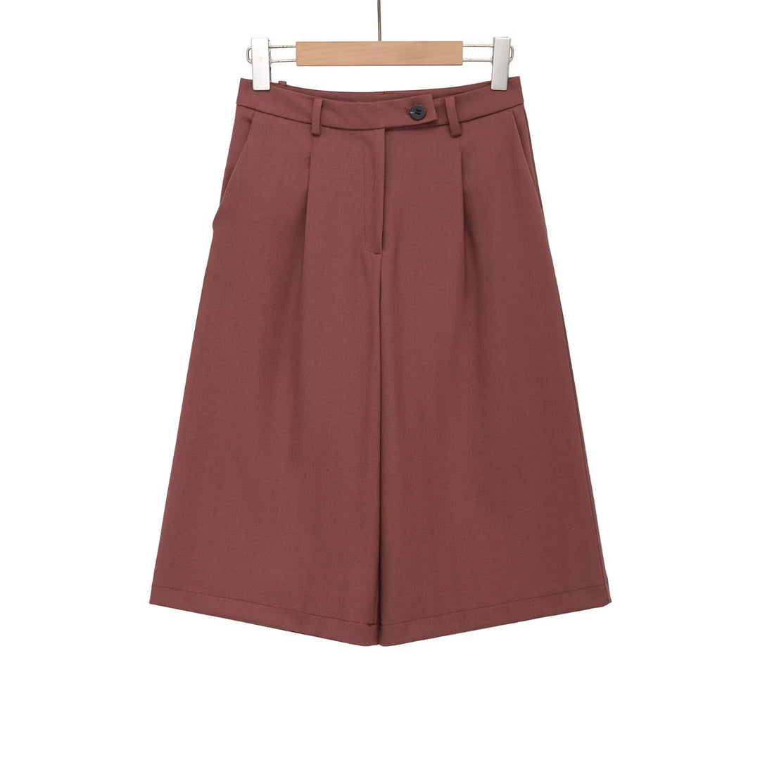 Dame vide høyt liv-shorts med elegant folder Skjora