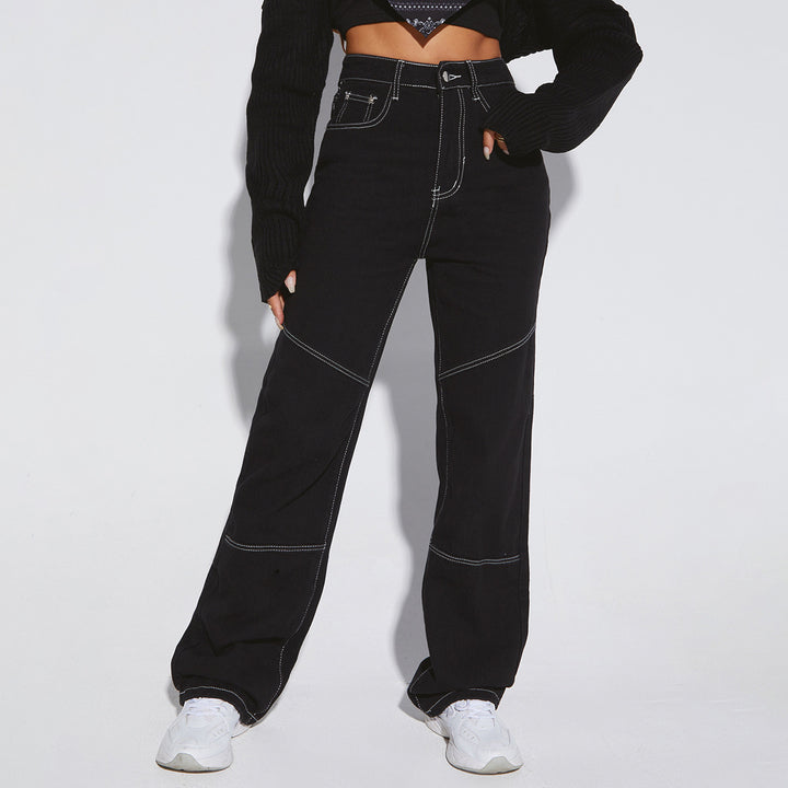 Dame brede høytlivsjeans med kontrasterende sømmer og stilig snitt Skjora