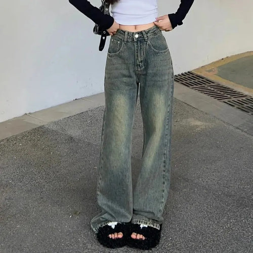 Kvinner Bred Skjær Høy-Høst Denim Jeans Skjora